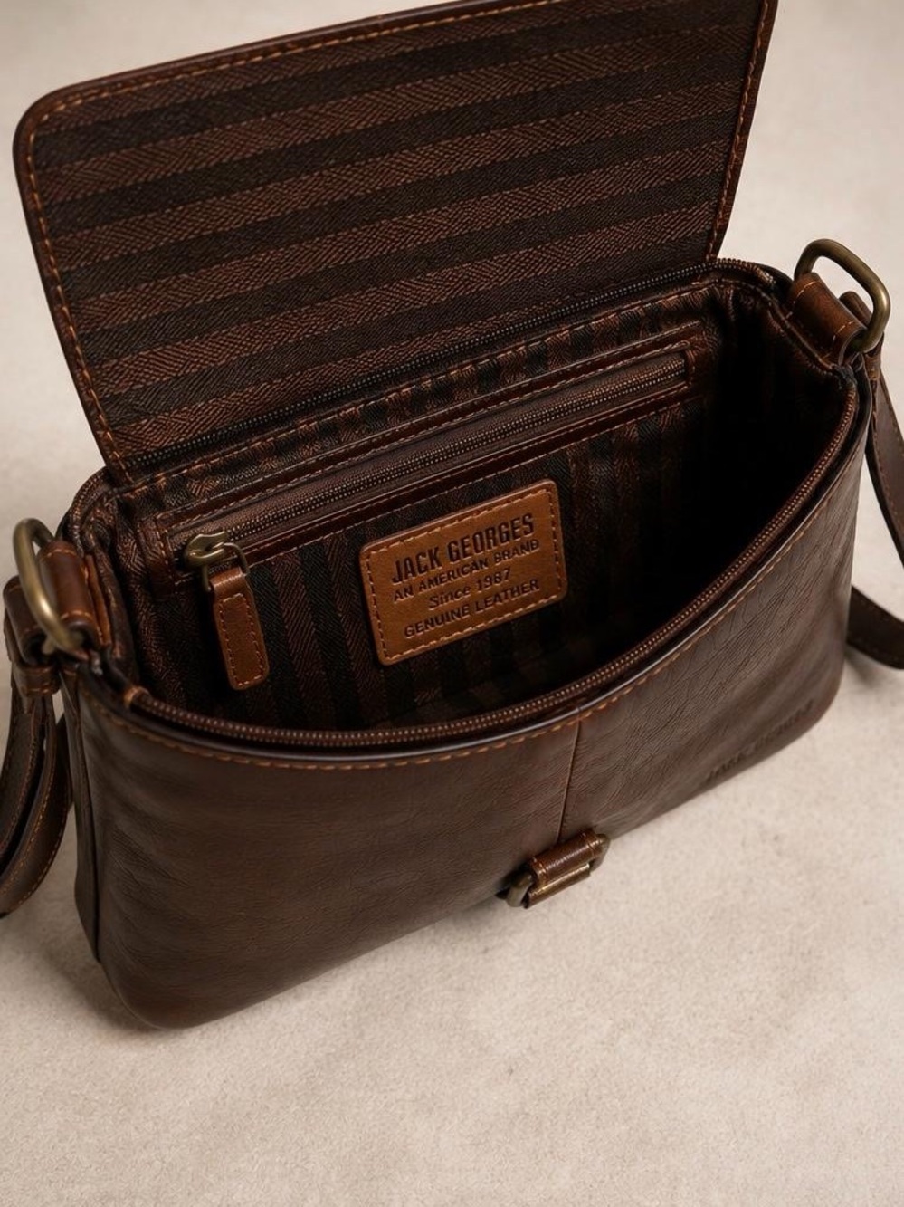 Jack Georges Brown Leather Shoulder Bag with Front Buckle Detail - Picture 4 of 8
